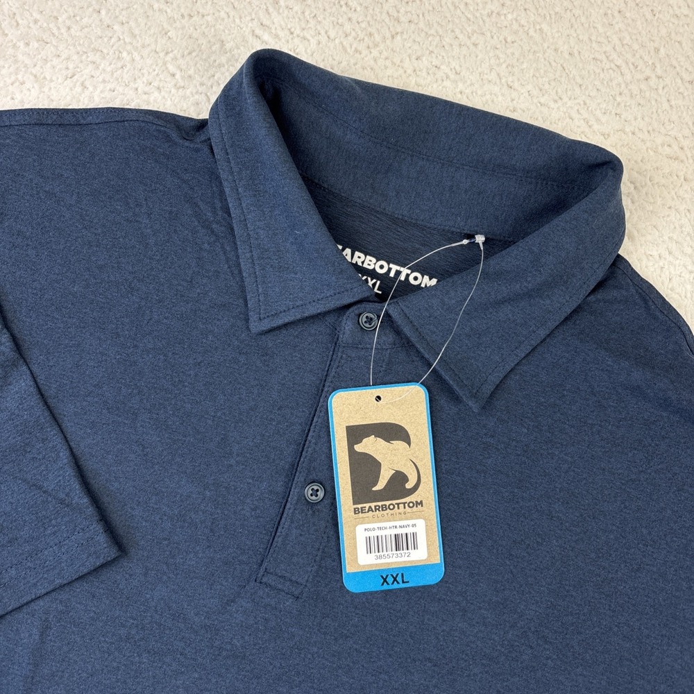 NEW BEARBOTTOM 'Tech Polo' Shirt Mens 2XL Navy Blue Performance Stretch Golf NWT